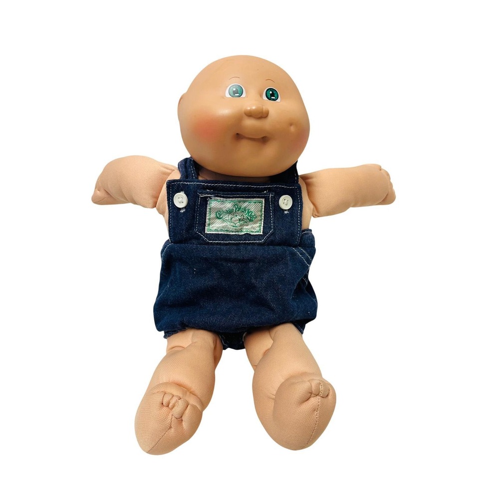 Vtg Cabbage Patch Kids Doll Preemie Bald Green Eyes Overalls Play 1984 Signed